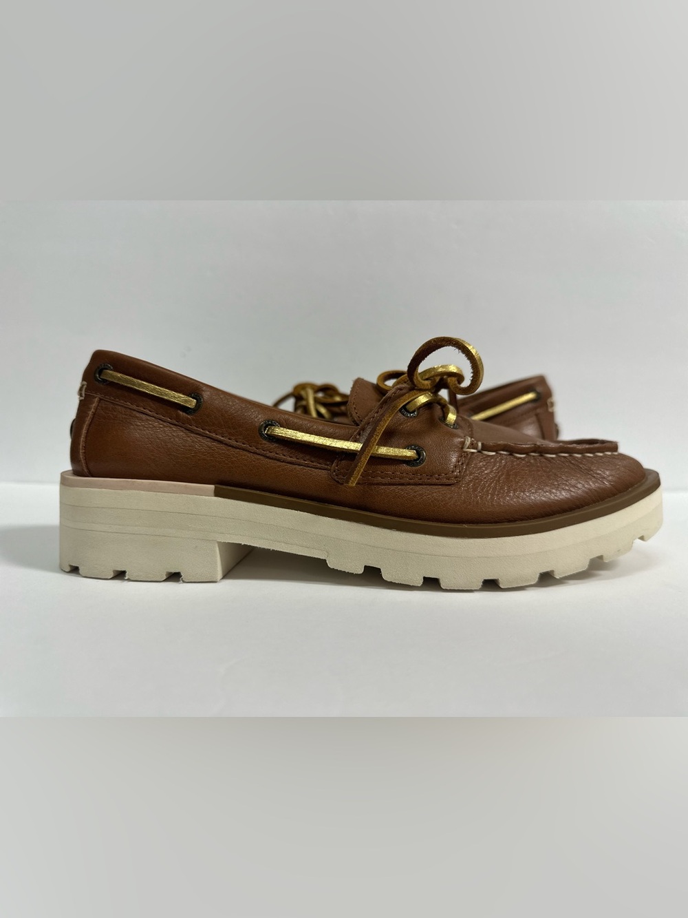 Sperry Top-Sider Leather Chunky Boat Loafers Brown Gold Women’s 7M